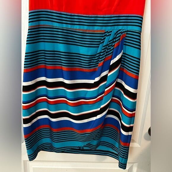Alyx Faux Wrap Dress striped women’s size 14 EUC orange blue white - Picture 4 of 15